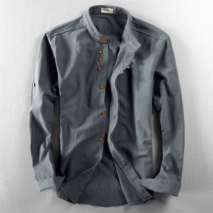 Men's Stand Collar Casual Shirt Vintage Style – Modern Long Sleeve Shirt for Everyday and Business