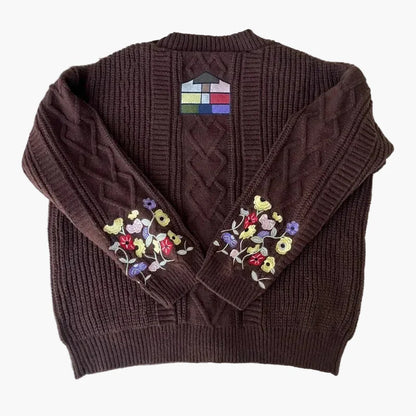 Damen Strickjacke im Vintage-Stil mit floraler Stickerei – Lässige Freizeitmode