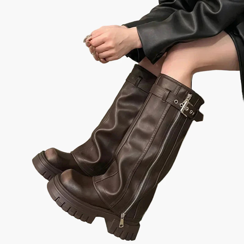 Women's Platform Boots with Zipper – Trendy Chunky Boots for Autumn and Winter