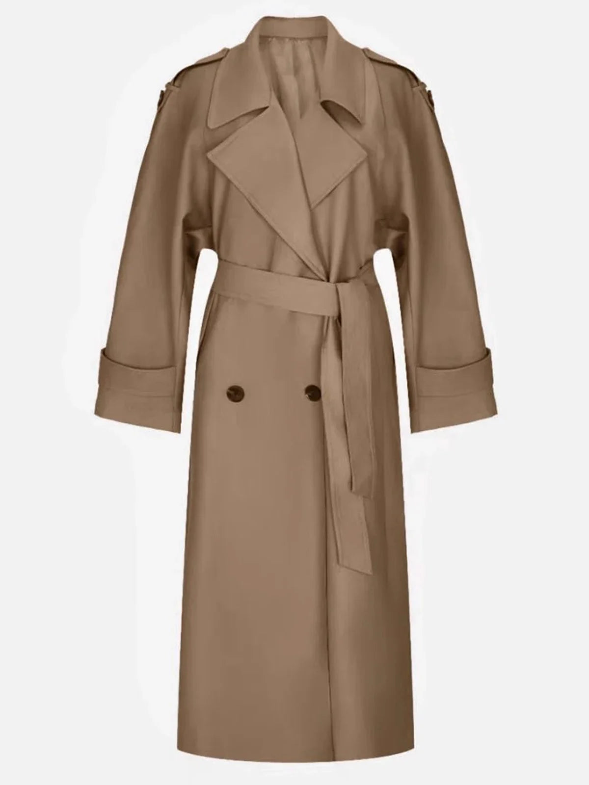 Trenchcoat Damen Lang Elegant Zweireihig mit Gürtel