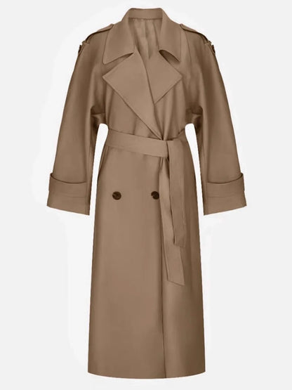 Trenchcoat Damen Lang Elegant Zweireihig mit Gürtel
