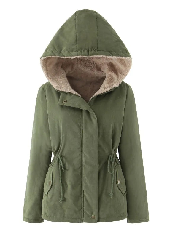Women's Winter Jacket with Hood, Teddy Lining and Drawstring