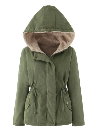 Women's Winter Jacket with Hood, Teddy Lining and Drawstring