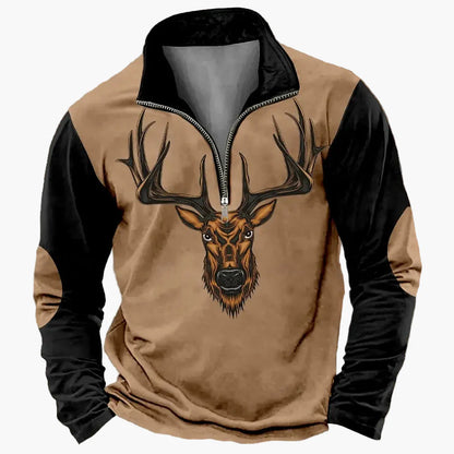 Men's outdoor sweatshirt with wildlife print and stand-up collar – leisure & hunting