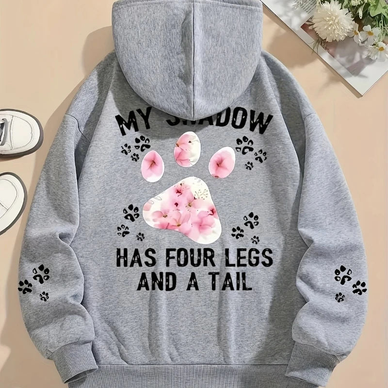 Women's hoodie with hood and animal motif - "My Shadow Has Four Legs And A Tail"
