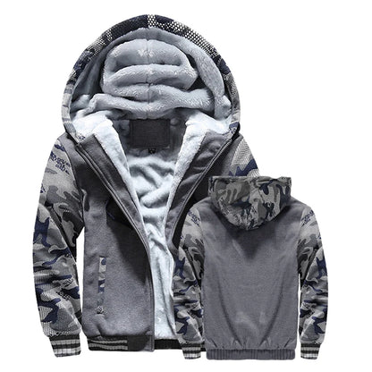 Men's hooded jacket with zipper and plush lining
