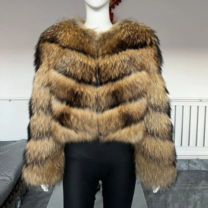 Damen Kurzjacke mit Kunstfell im Stufen-Design