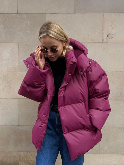 Damen Daunenjacke Winter Kurz Gepolsterte Steppjacke mit Kapuze