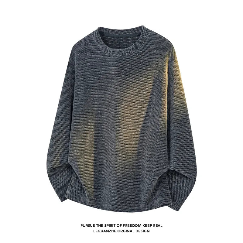 Unisex Langarm Pullover Oversized Rundhals Strukturmuster