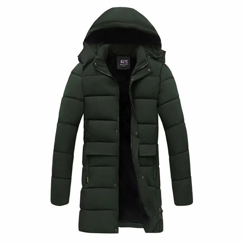 Men's winter parka with hood, long padded coat