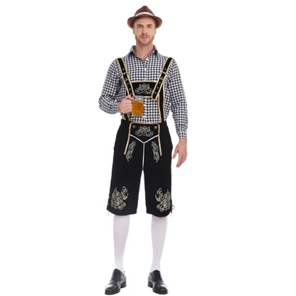 Men’s traditional lederhosen set with checked shirt, Oktoberfest costume
