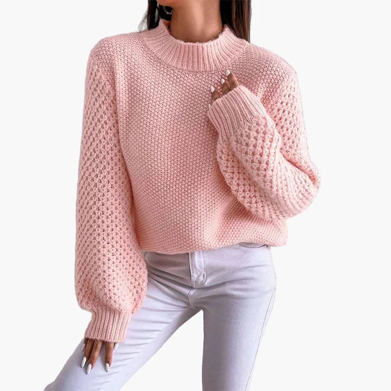 Women's knitted sweater with round neckline – fashionable oversize sweater for autumn and winter