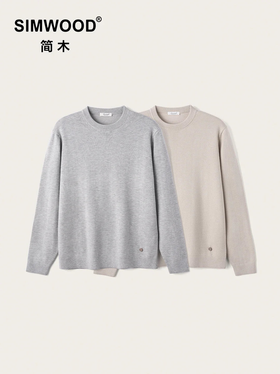 Unisex long-sleeve pullover crew neck fine knit gray