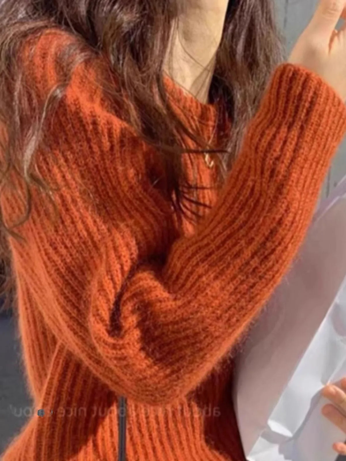 Damen Strickpullover Rundhals Lange Ärmel Rostrot