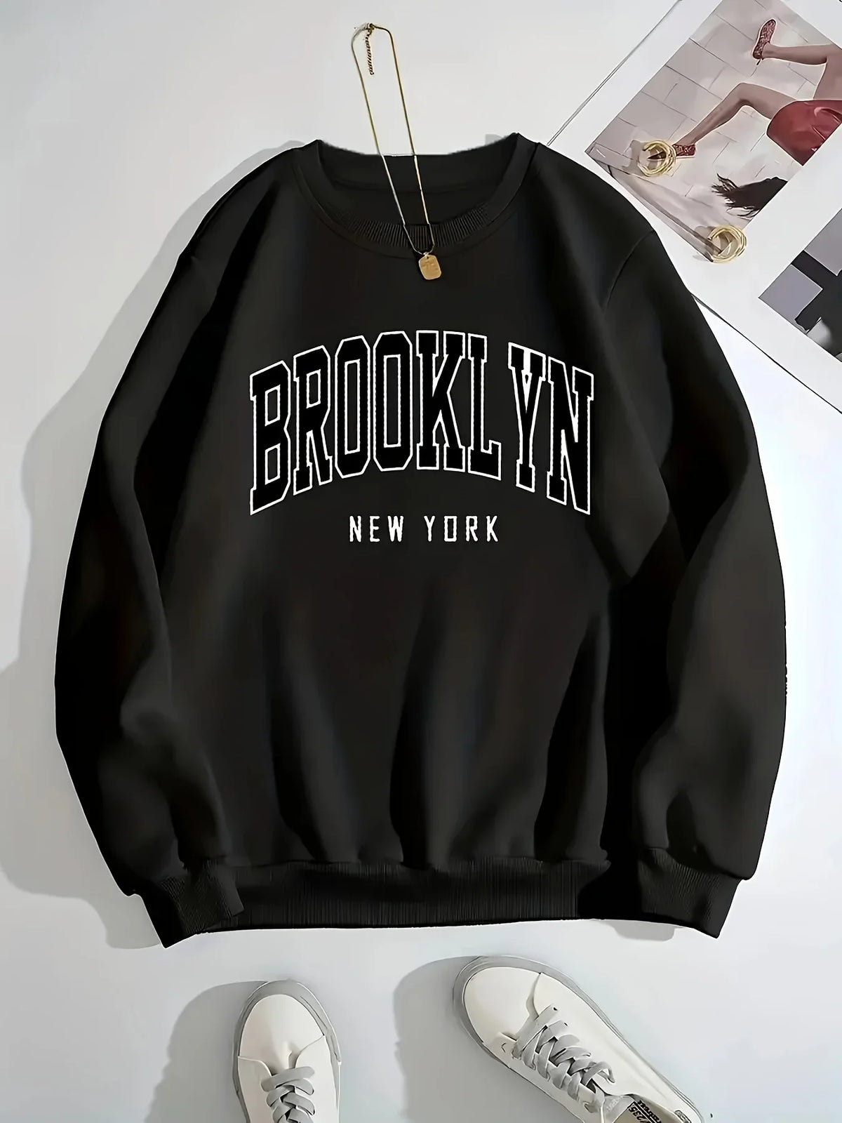 Unisex sweatshirt with Brooklyn New York print, crew neck