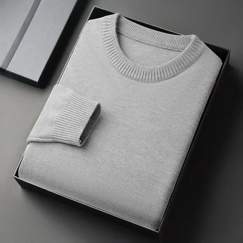 Unisex solid-color rib-knit crew-neck sweater with ribbed cuffs