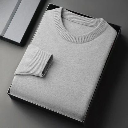 Unisex solid-color rib-knit crew-neck sweater with ribbed cuffs