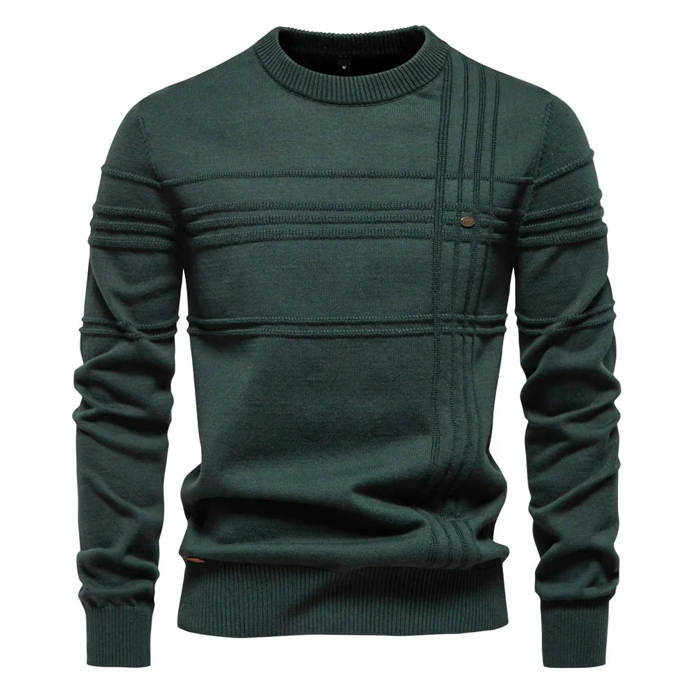 Men's crew-neck sweater ribbed texture beige