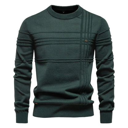 Men's crew-neck sweater ribbed texture beige
