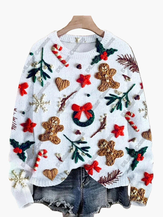 Damen Weihnachtspullover mit Stickerei – Süßer Winter-Festlicher Sweater