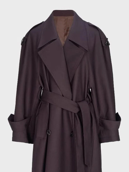 Trenchcoat Damen Lang Elegant Zweireihig mit Gürtel