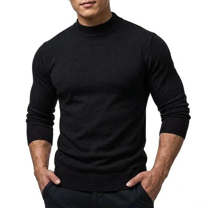 Men's long-sleeve turtleneck knit sweater with ribbed cuffs, slim fit