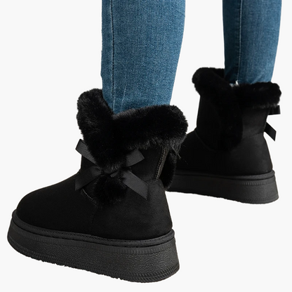 Women's winter ankle boots with bow, warm lined, fashionable casual boots