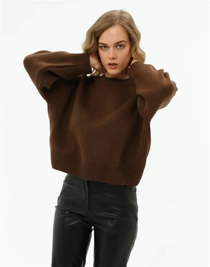 Women's oversized crew-neck long-sleeve knit sweater