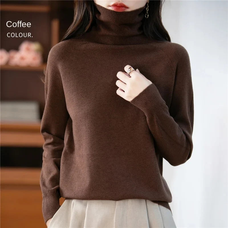Women's long-sleeve turtleneck knitted sweater warm