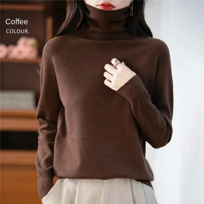 Women's long-sleeve turtleneck knitted sweater warm