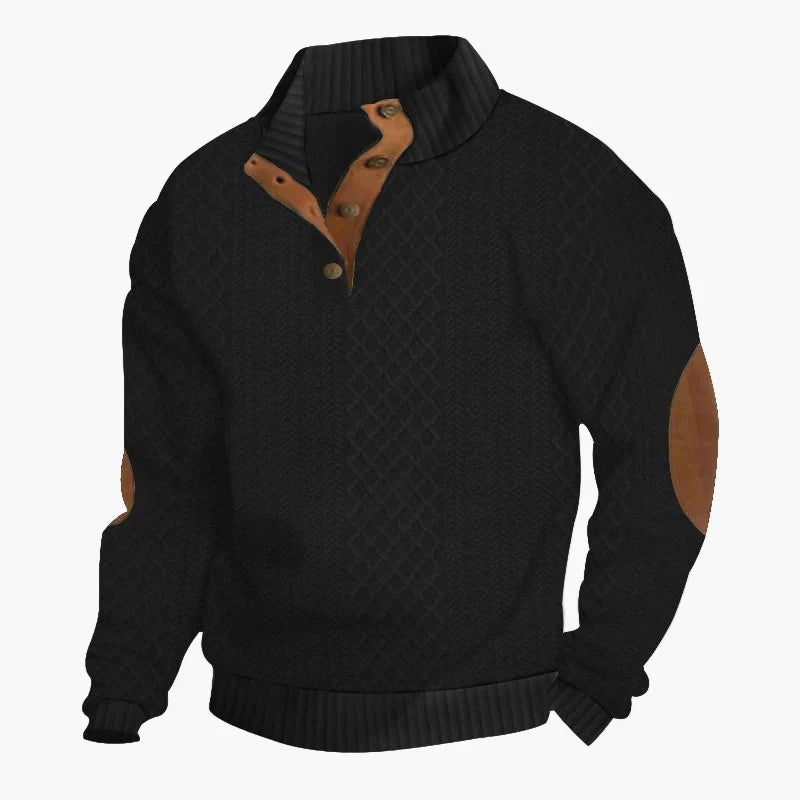 Men's knitted sweater in vintage style with button placket and elbow patches – perfect for leisure and outdoor activities