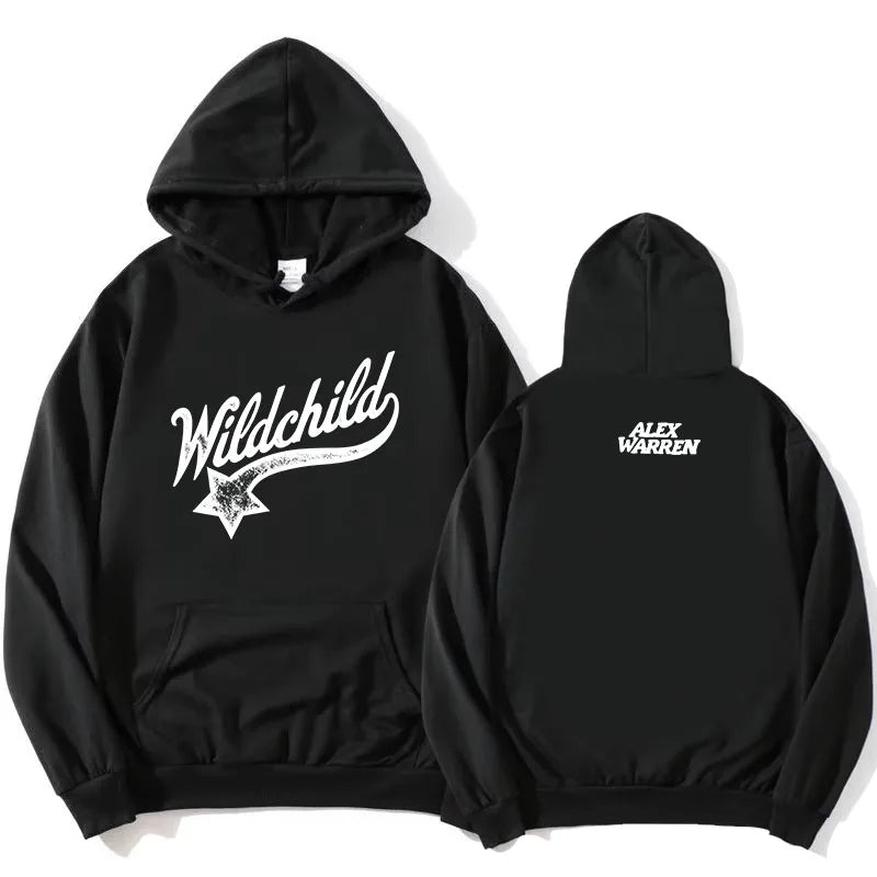 Unisex red hoodie with "Wildchild" star and text print