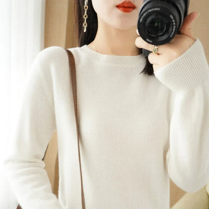 Damen Rundhals Pullover Langarm Basic Strickpullover