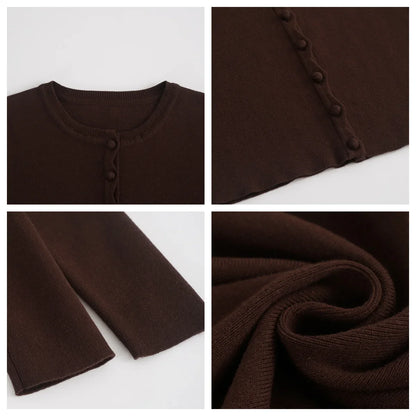 Damen Cardigan Kurz Strickjacke Rundhals Knopfleiste