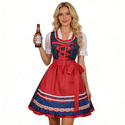 Dirndl mit Schürze Trachtenkleid traditionell Spitzenbluse Mieder Oktoberfest