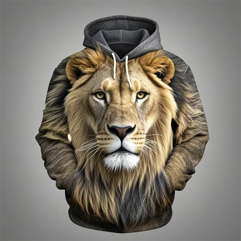 Hoodie with lion head print, beige/brown