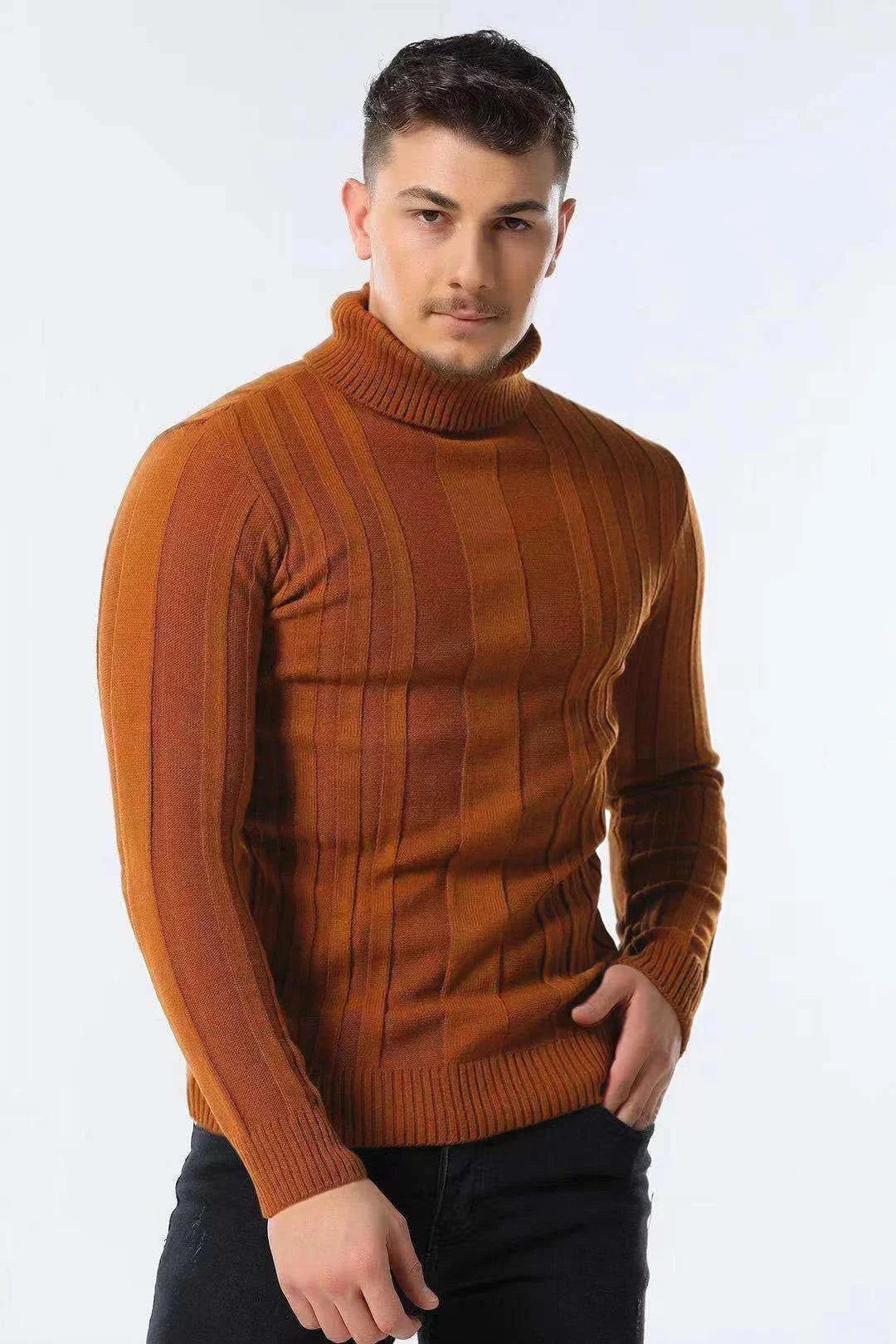 Men's rib-knit turtleneck sweater, long sleeve
