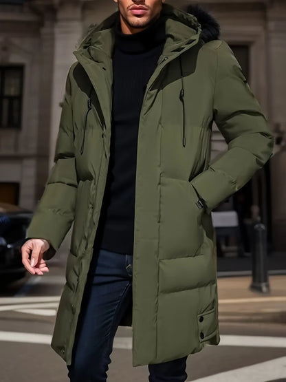 Men's long quilted coat with hood – Warmly lined winter parka