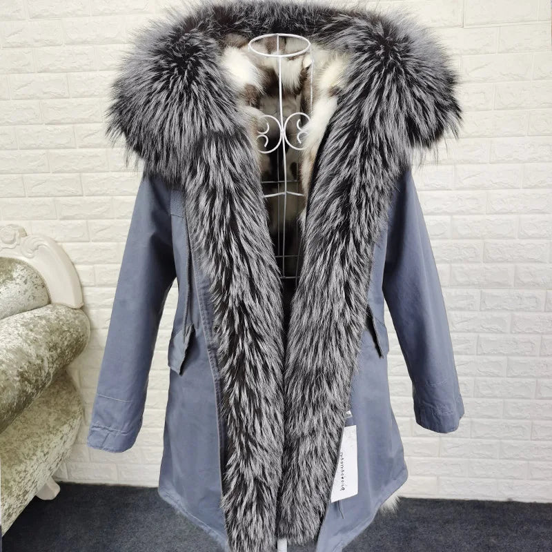 Women's winter parka with removable faux fur collar and lining