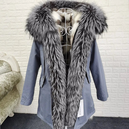 Women's winter parka with removable faux fur collar and lining