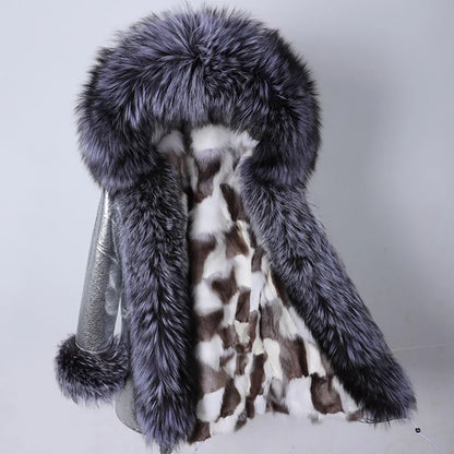 Women's winter parka with pink faux fur lining & hood