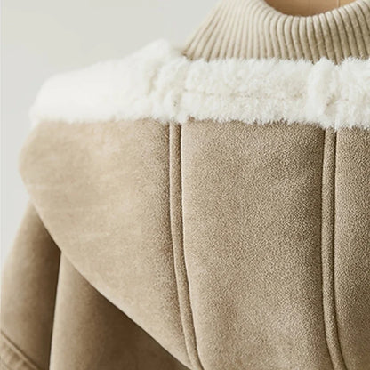 Women's jacket with hood & teddy lining brown
