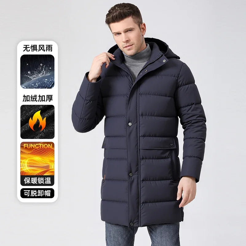 Herren Daunenparka mit Kapuze - Langer Wintermantel in verschiedenen Farben