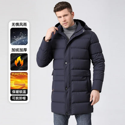 Herren Daunenparka mit Kapuze - Langer Wintermantel in verschiedenen Farben