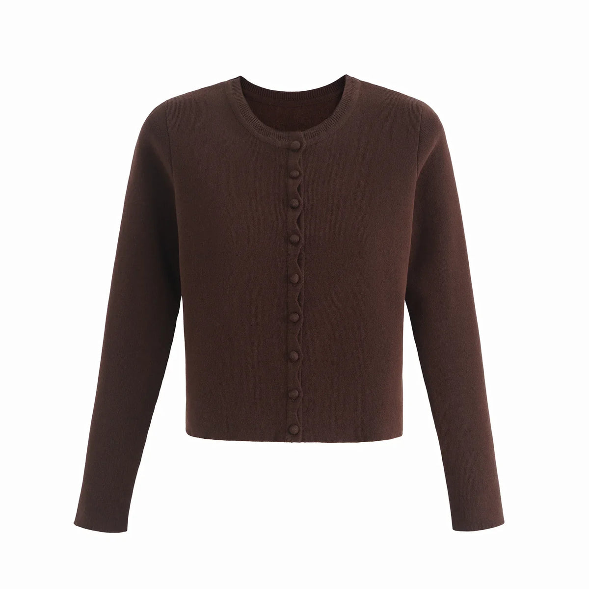 Damen Cardigan Kurz Strickjacke Rundhals Knopfleiste