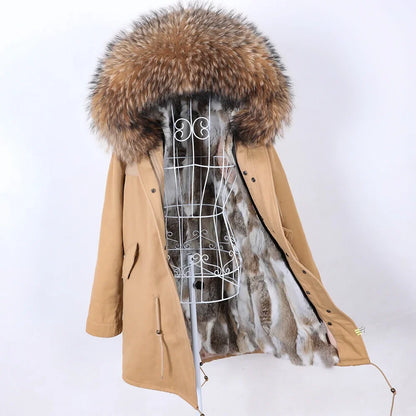 Women's winter parka with removable faux fur collar and lining