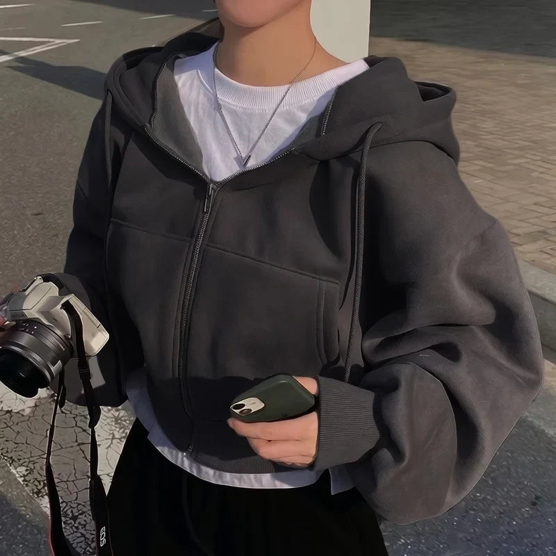 Women's cropped zip-up hoodie - Oversized fit