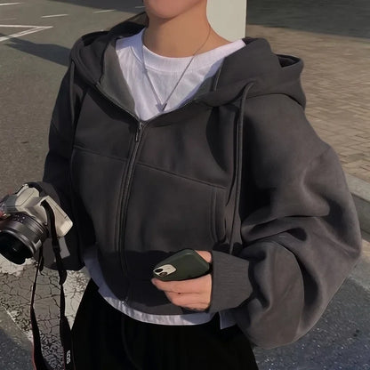Women's cropped zip-up hoodie - Oversized fit