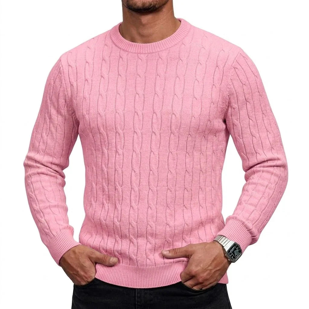 Herren Pullover Rundhals Zopfmuster Langarm Strickpullover