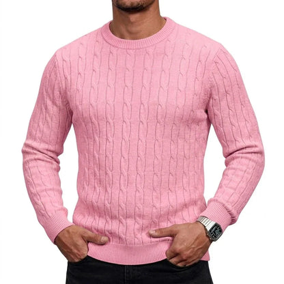 Herren Pullover Rundhals Zopfmuster Langarm Strickpullover